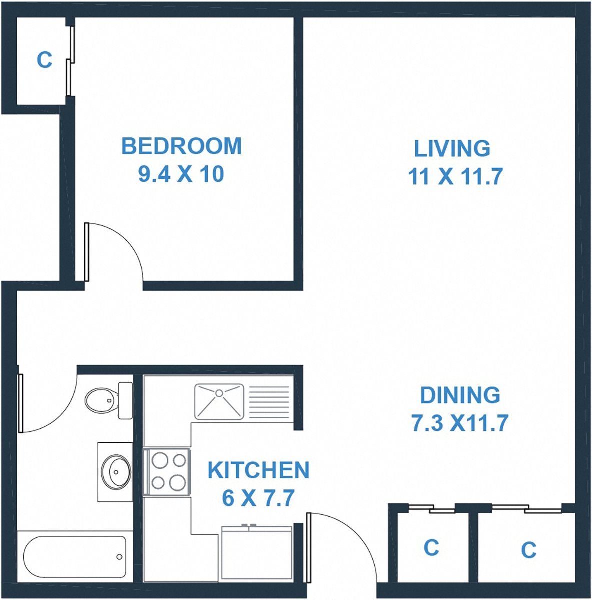 One Bedroom Floor Plan Capital Flats and Magnolia Square Apartments Raleigh, NC